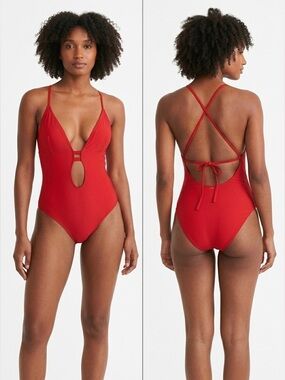 Abercrombie & Fitch Red Plunge Keyhole One-Piece Size Medium